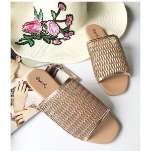 Rose gold metallic sparkly slip on sandals slippers